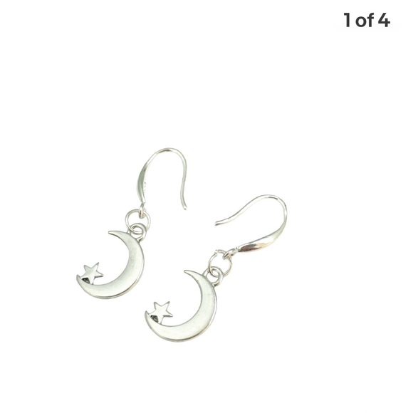 Grace 925 Sterling silver stamped plain half moon and star earrings - Picture 2 of 5